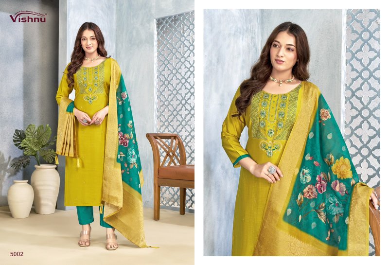 Sarita By Vishnu Vertican Silk Dress Material 